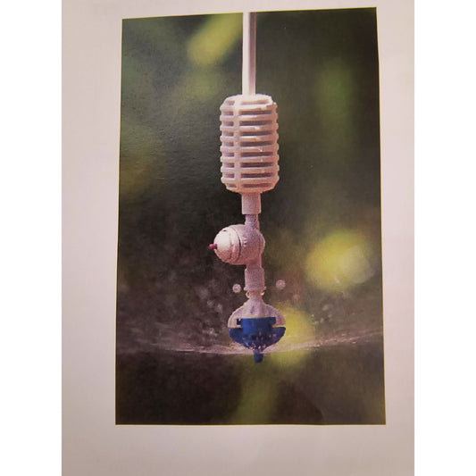 blue sprinkler and drop assembly for greenhouse irrigation