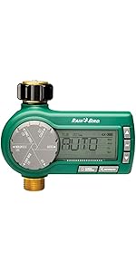 Rain Bird Hose End Timer - ESP-HT2-GHT, green digital garden hose timer with LCD display and programmable watering controls for irrigation 