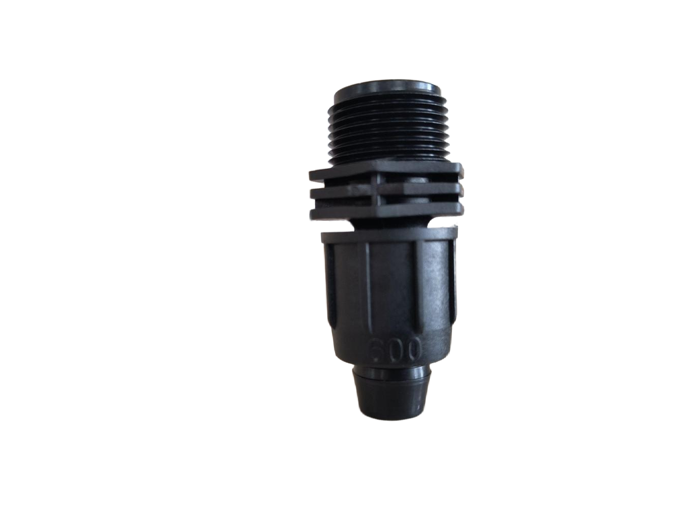 black 600 series perma-loc by 3/4 inch MPT polyethylene tubing fitting for irrigation